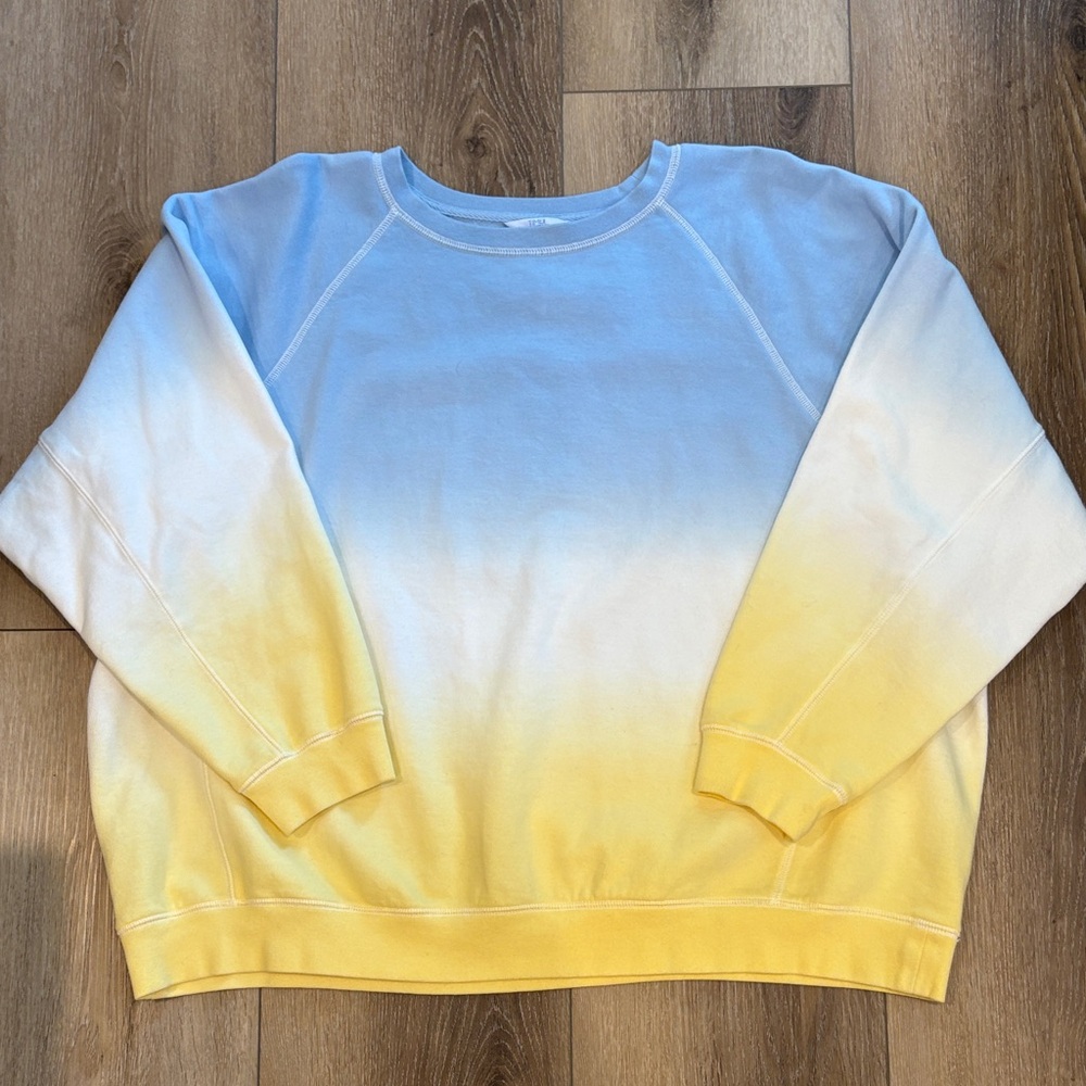 Time and Tru Blue White Yellow Ombre Crewneck Sweatshirt